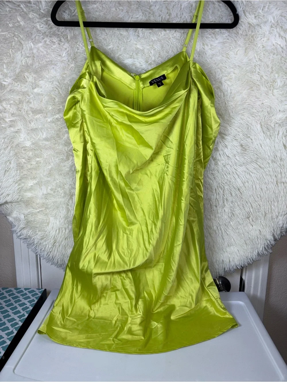VENUS Lime Satin Cowl Neck Slip Dress NWOT size 4